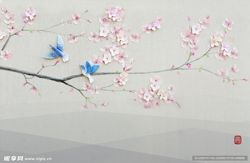 花鸟画 梅花 背景墙