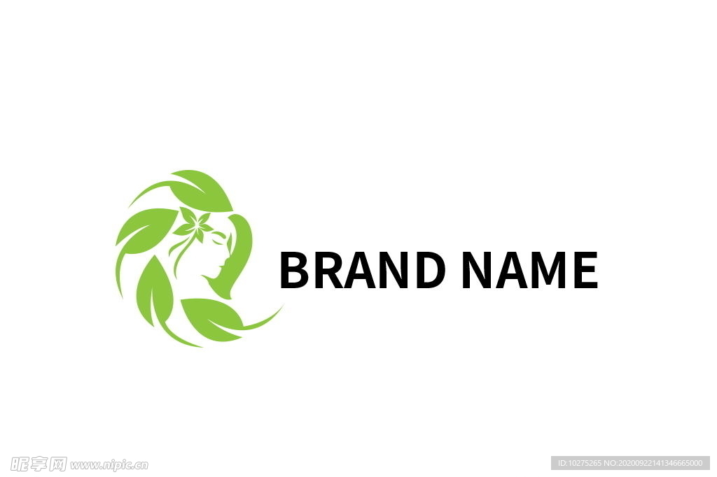 绿色叶子植物女性logo设计