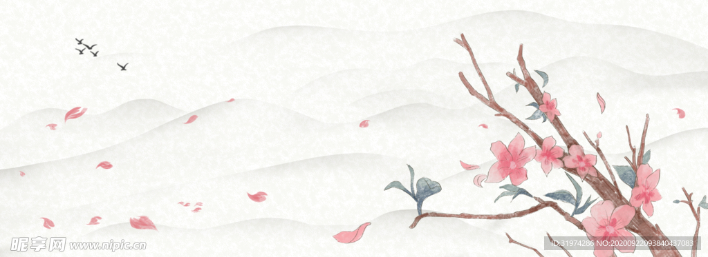 中国风桃花山水