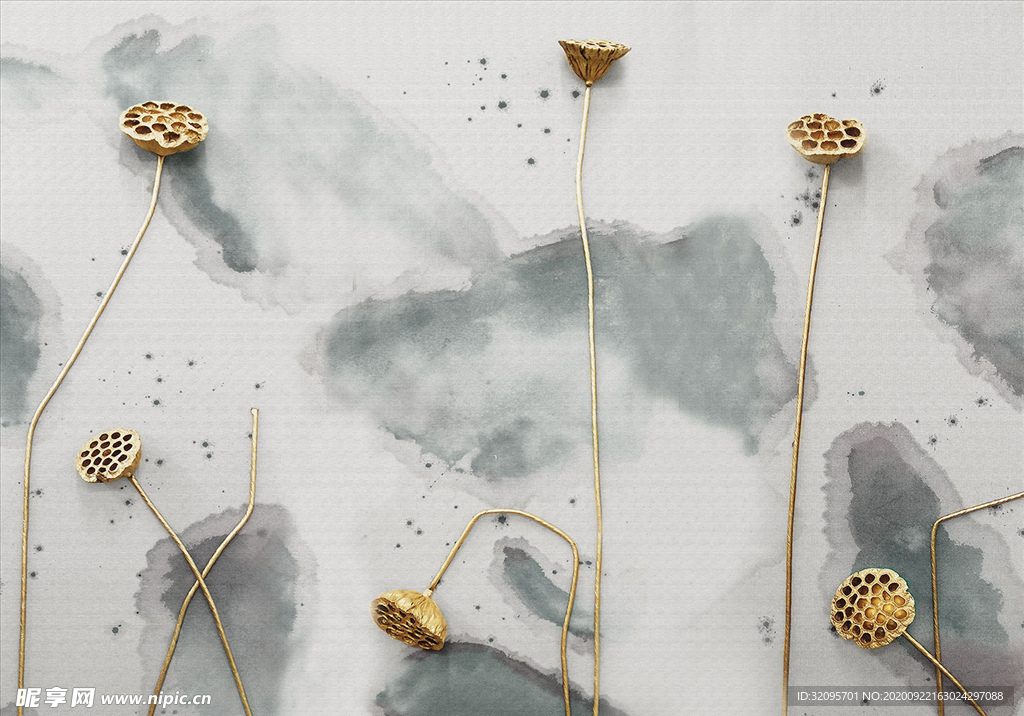 水墨画 荷花 莲蓬 背景墙