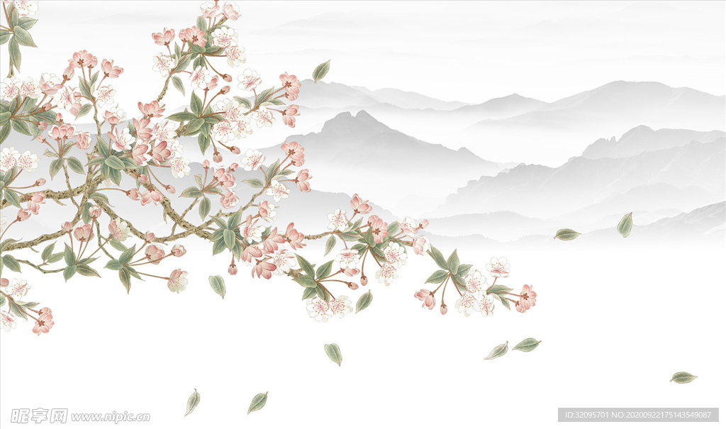 水墨山水 梅花 背景墙