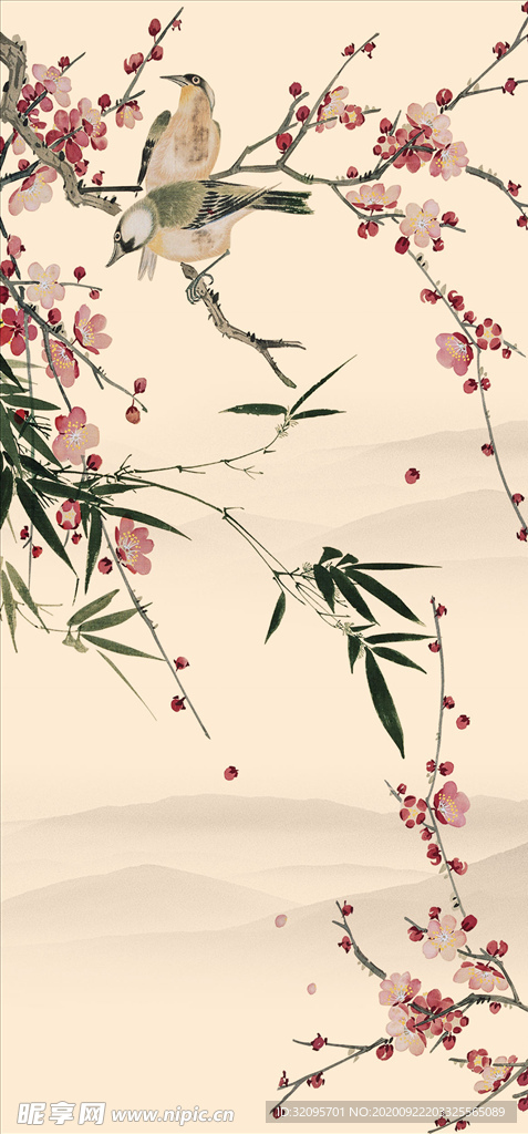 花鸟画 梅花 小鸟 玄关图