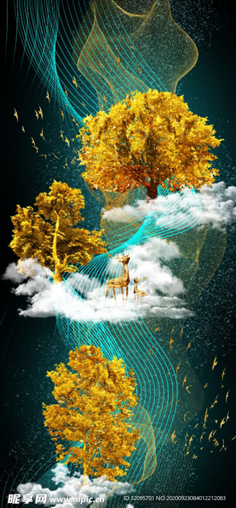 鹿 树 飘带 玄关图