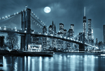 城市吊桥夜景明月当空装饰图