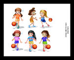 女孩篮球卡通AI矢量图