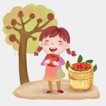 苹果和女孩插画