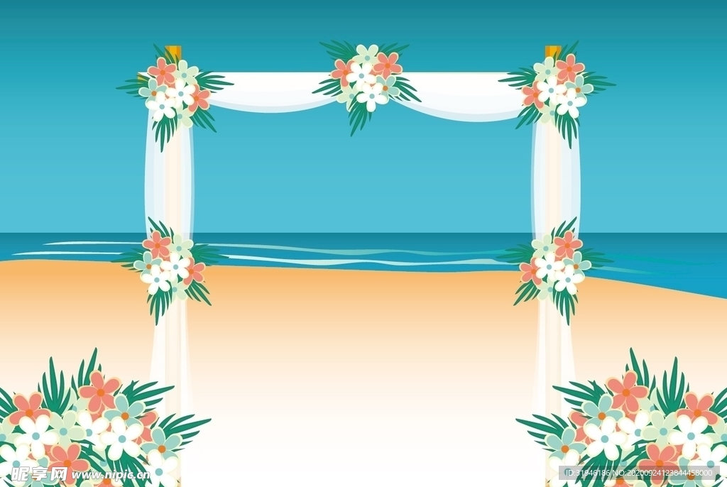 海滩插画婚礼背景