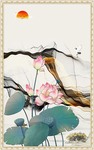 荷花荷叶古风墙画壁画素材