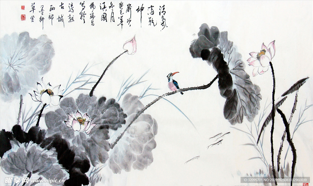 水墨画 荷花 背景墙