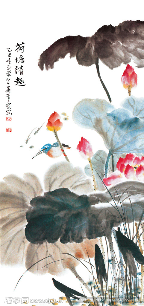 水墨画 荷花 玄关图
