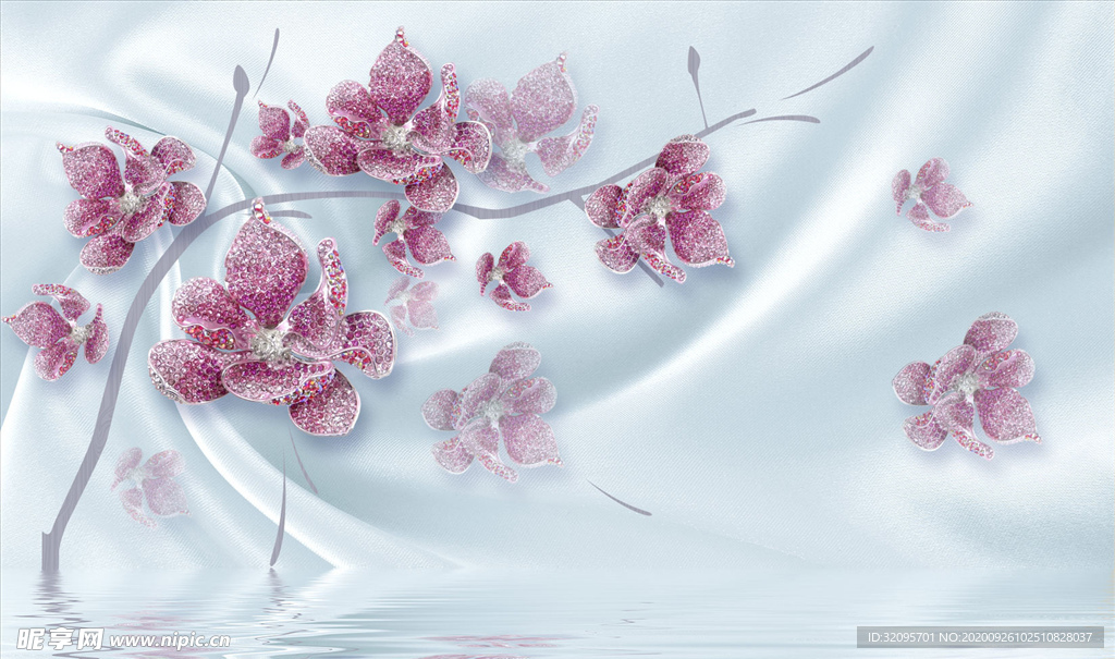 浮雕花 珠宝花 水波纹 背景墙