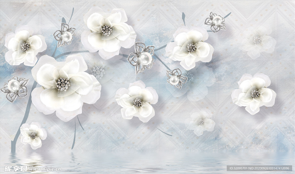 浮雕花 珠宝花 水波纹 背景墙