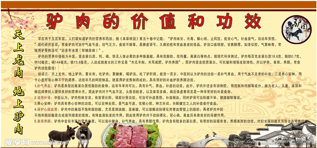 驴肉的营养价值简介展板复古