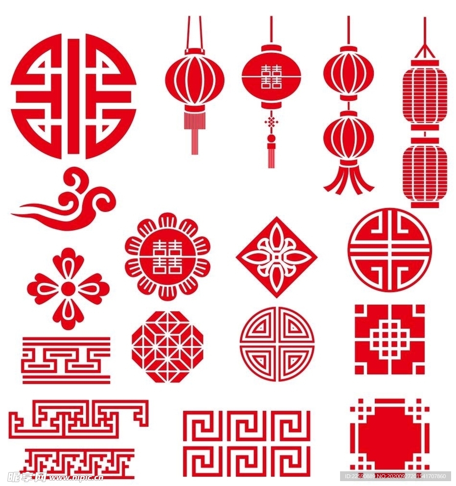 中国中式灯笼祥云等传统纹理元素