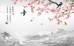 工笔花鸟电视背景墙