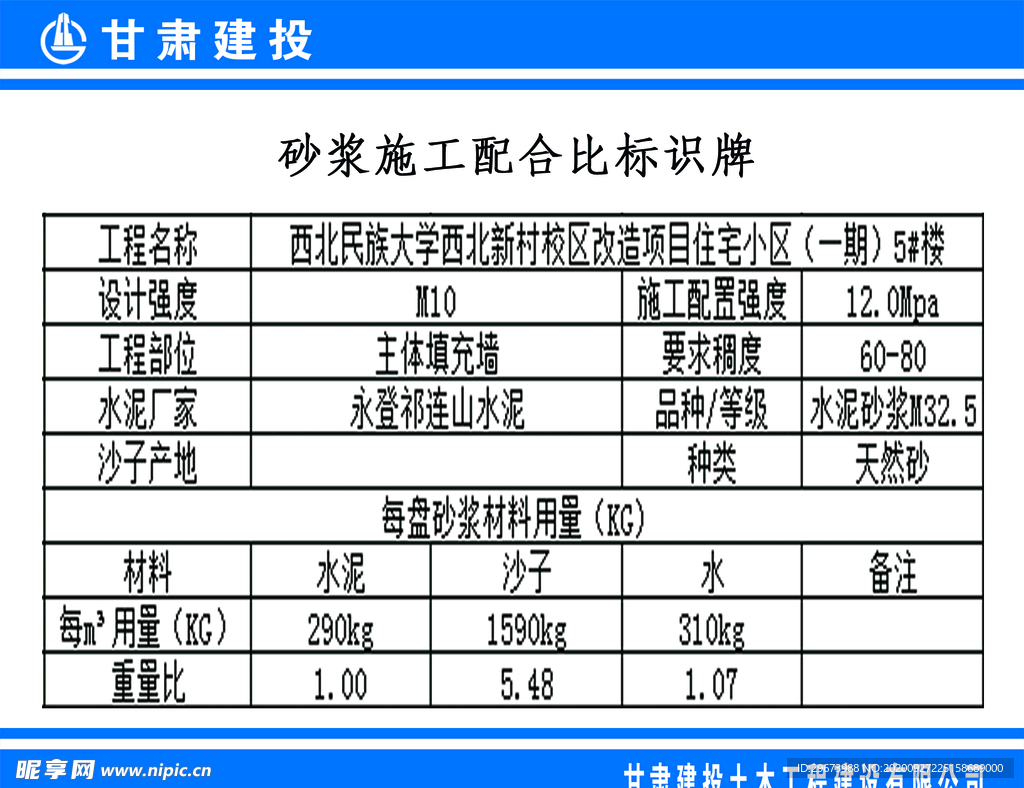 砂浆配合比公示牌