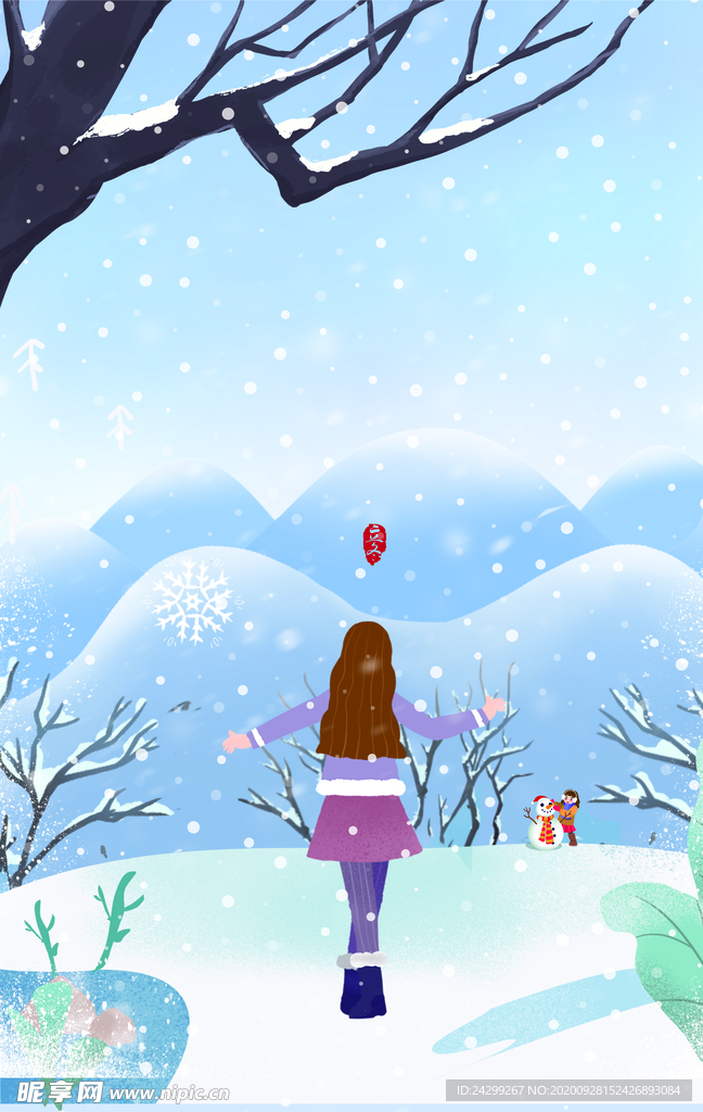 雪中美女背影