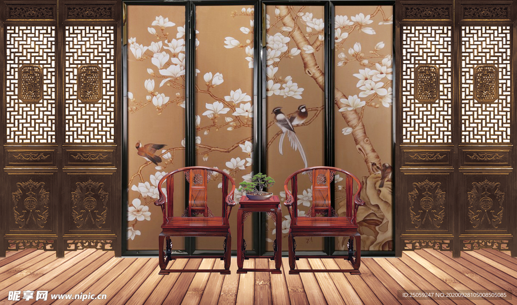 中国风背景墙 屏风