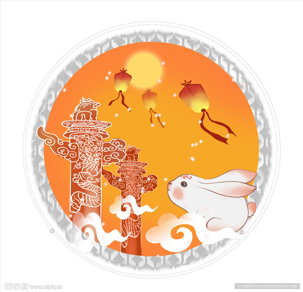 中秋国潮手绘插画