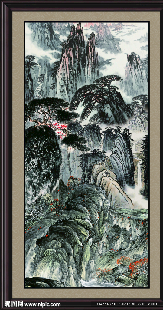 竖幅山水画 墨