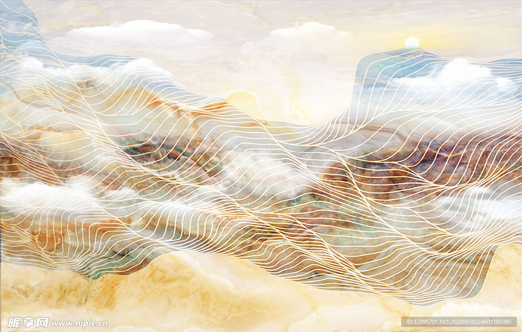 山水画 大理石纹 背景墙