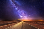 星空夜晚道路背景海报素材