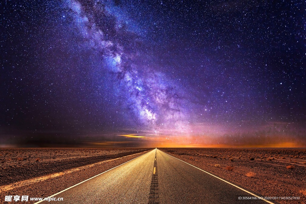 星空夜晚道路背景海报素材