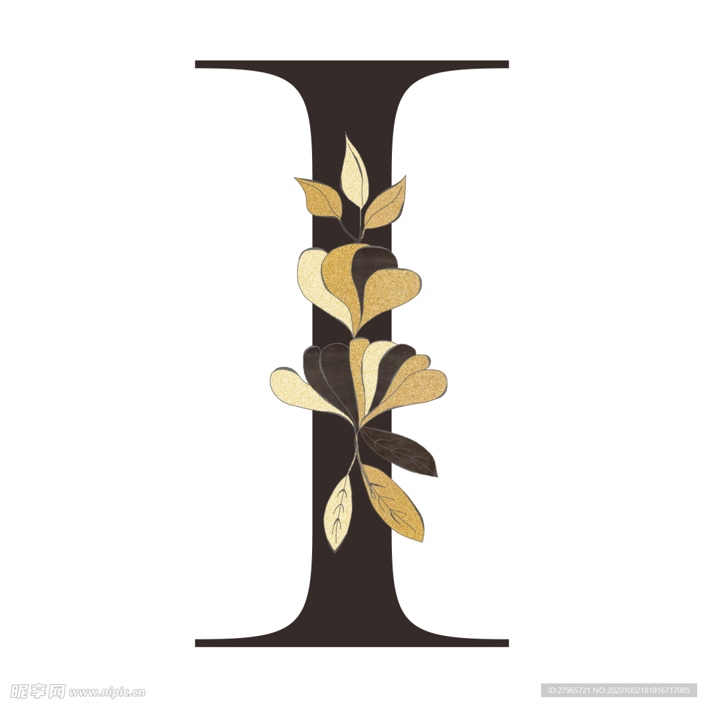 手绘花叶字母
