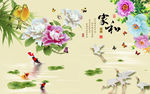 花鸟画 玉雕 九鱼 背景墙