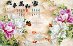浮雕花 牡丹 孔雀 背景墙