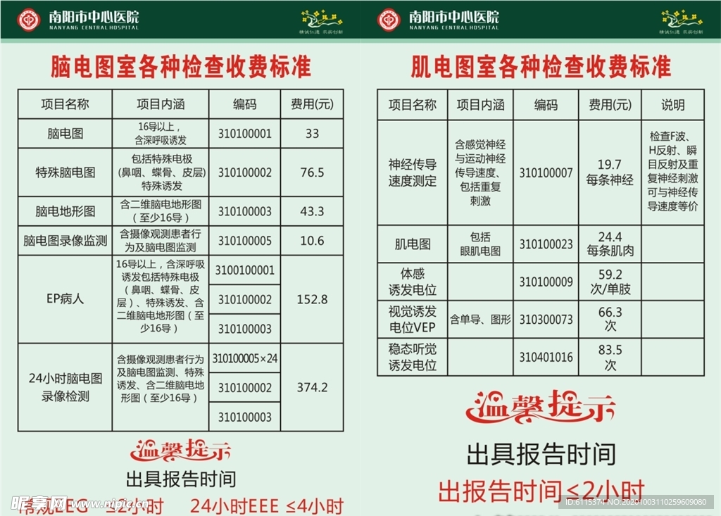 脑电图公示收费标准