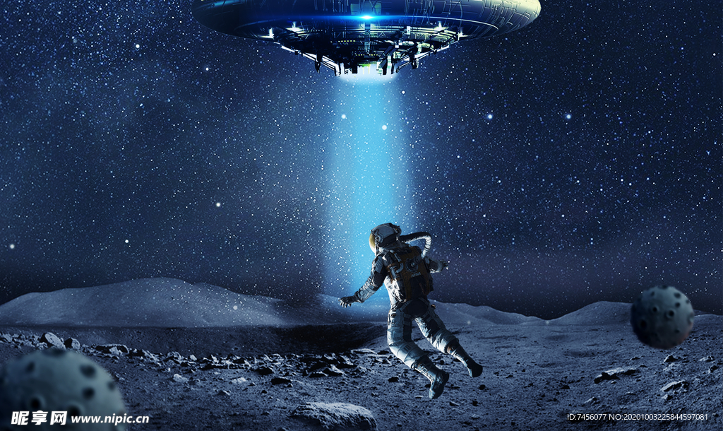 飞碟太空人宇宙背景素材psd