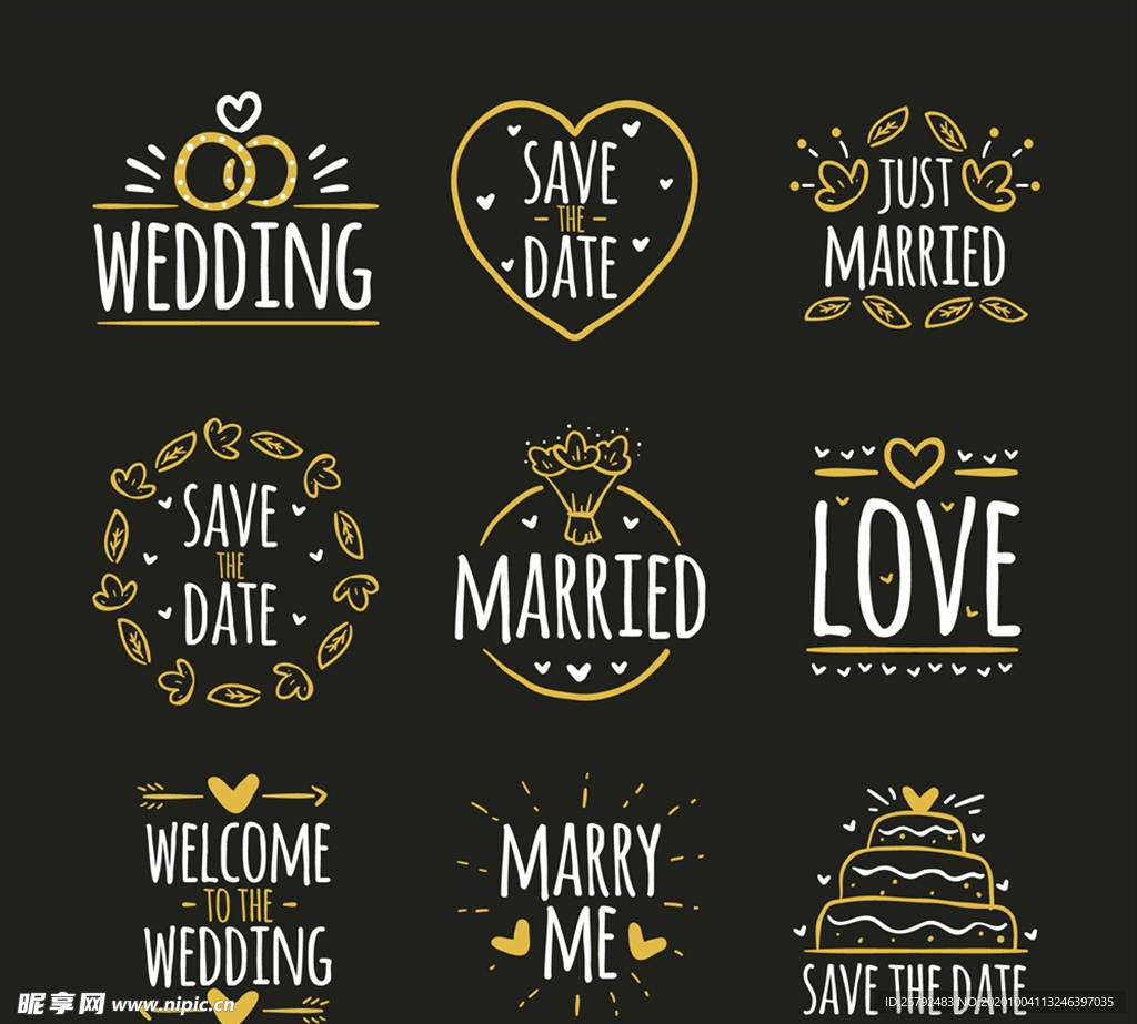 金色婚礼标签