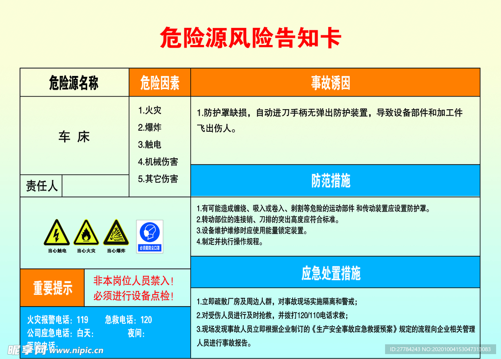 危险源 风险 告知卡