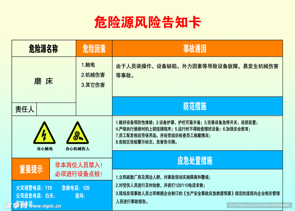 危险源 风险 告知卡