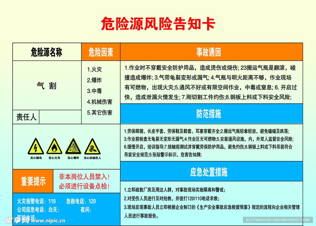 危险源 风险 告知卡