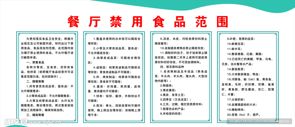 餐厅禁用食品范围