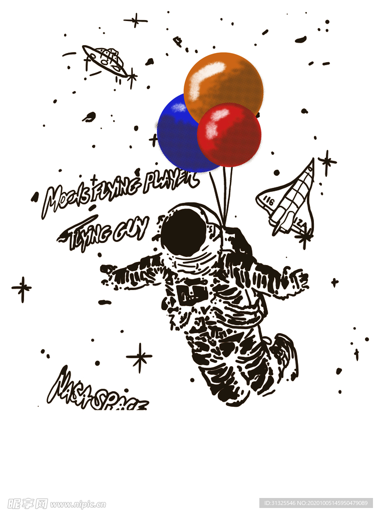 太空人  气球 网点  火箭