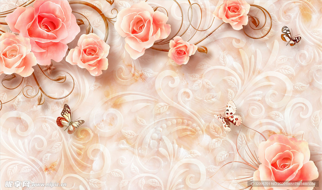 浮雕花 花藤 背景墙