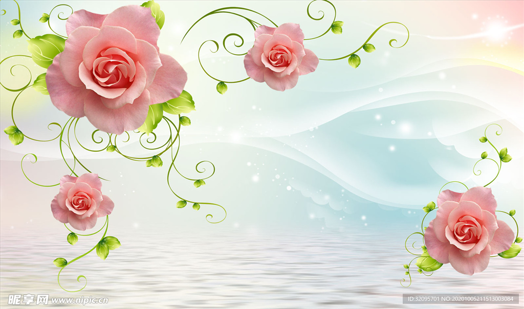 花藤 玫瑰 水波纹 背景墙