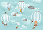 卡通气球复古飞机动物飞行彩绘图