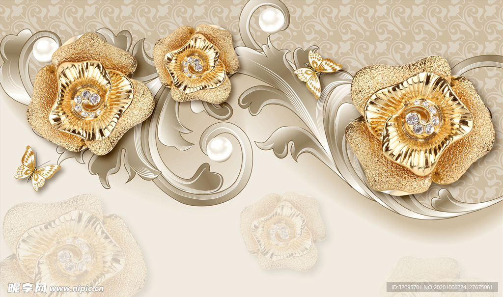 浮雕花 珠宝花 背景墙