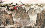 山水画 梅花 喜鹊 背景墙