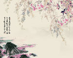 花鸟画 梅花 垂柳 背景墙