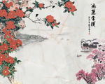 水彩画 牡丹 梅花  背景墙