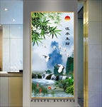 流水生财仙鹤玄关画