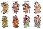 8款中国传统门神财神年画矢量