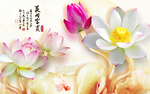 高清立体浮雕荷花背景墙