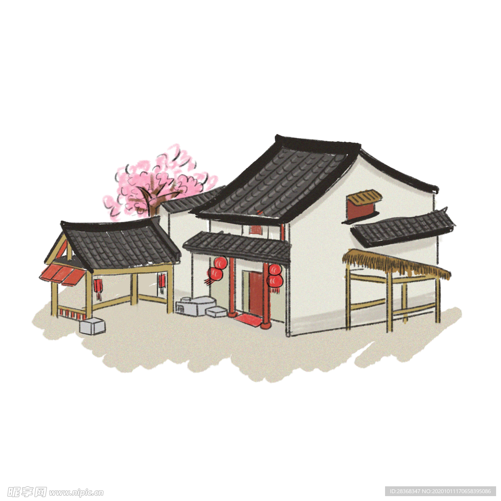 手绘古建筑