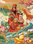 手绘传统财神插画